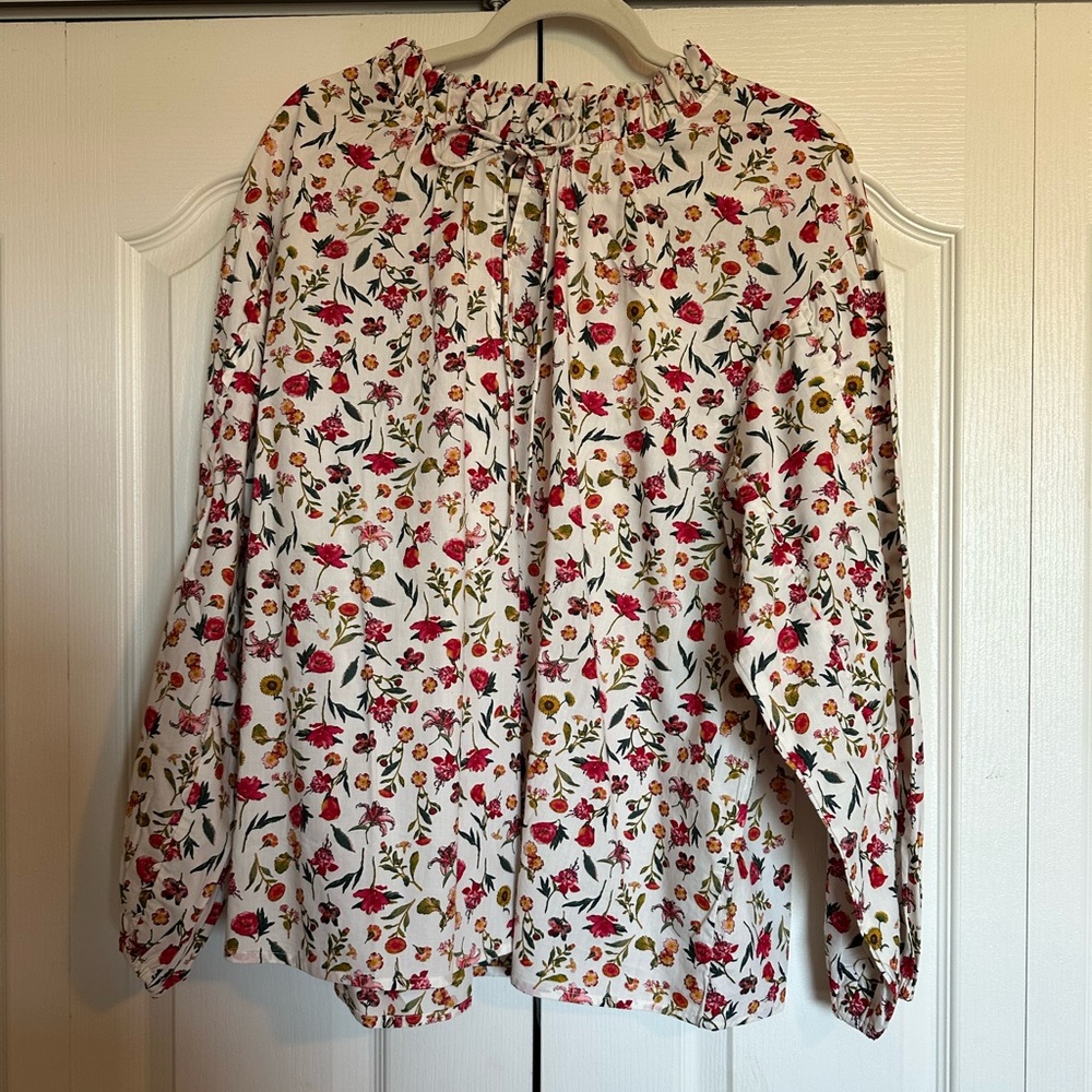 J. Crew Floral Blouse - Red, Yellow, Green on White